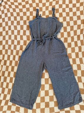 Vince Camuto Slate Blue Wide-Leg Linen-Blend Jumpsuit with Tie